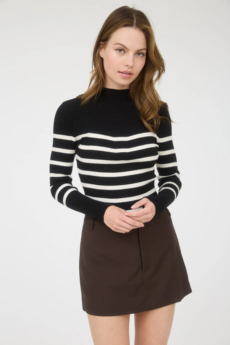 Mock Neck Stripe Long Sleeve Sweater Knit Pullover