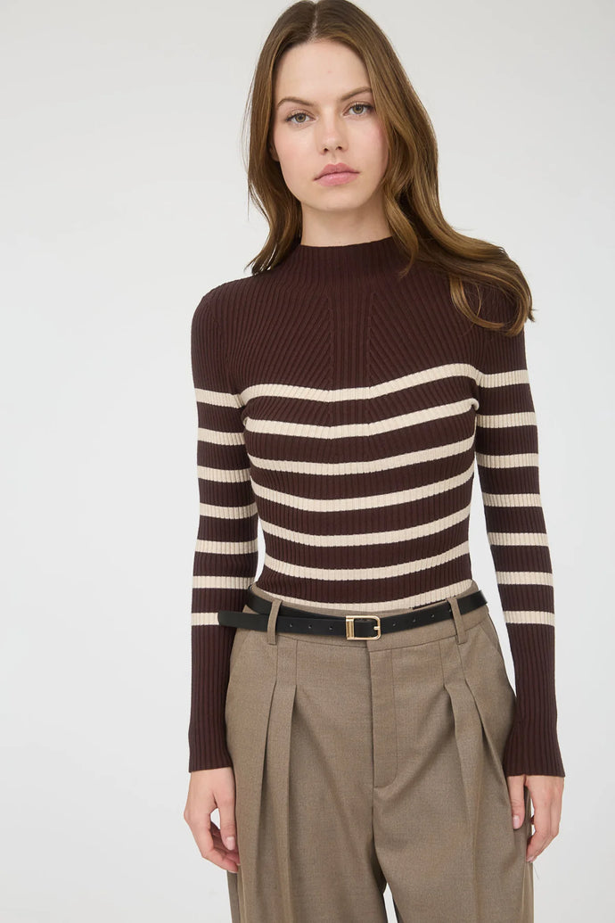 Mock Neck Stripe Long Sleeve Sweater Knit Pullover