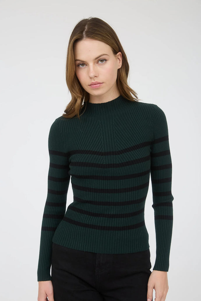 Mock Neck Stripe Long Sleeve Sweater Knit Pullover