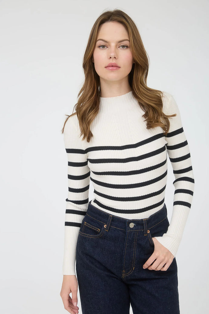 Mock Neck Stripe Long Sleeve Sweater Knit Pullover