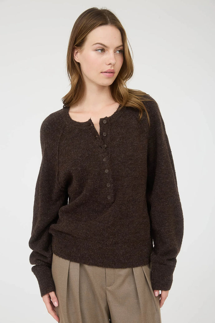 Raglan Long Sleeve Henley Knit Sweater