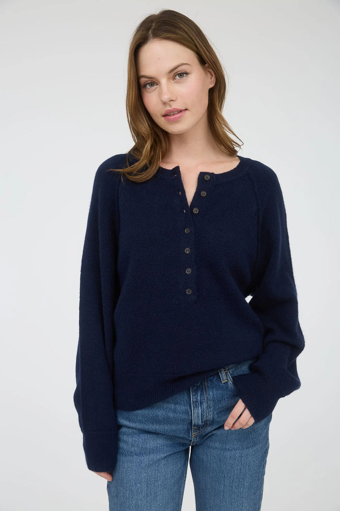 Raglan Long Sleeve Henley Knit Sweater