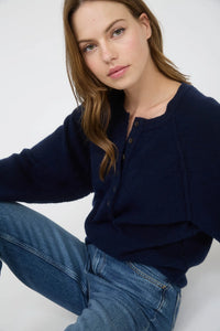 Raglan Long Sleeve Henley Knit Sweater