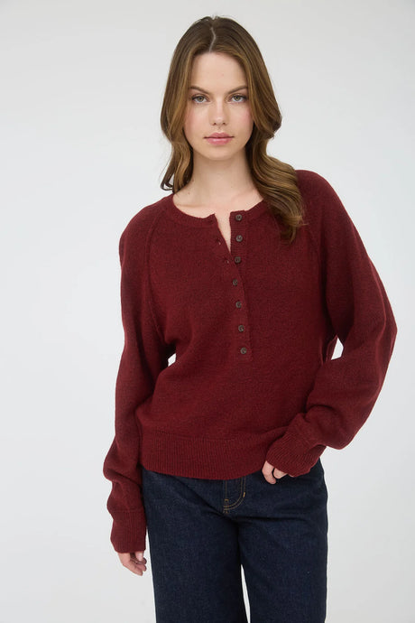 Raglan Long Sleeve Henley Knit Sweater