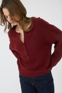 Raglan Long Sleeve Henley Knit Sweater