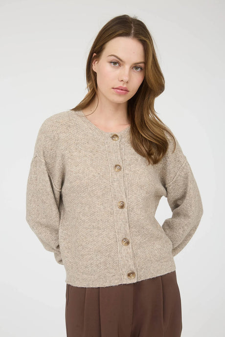 Ribbed Trim Button-down Long Sleeve Knit K=Cardigan (Copy)