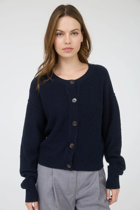 Ribbed Trim Button-down Long Sleeve Knit K=Cardigan