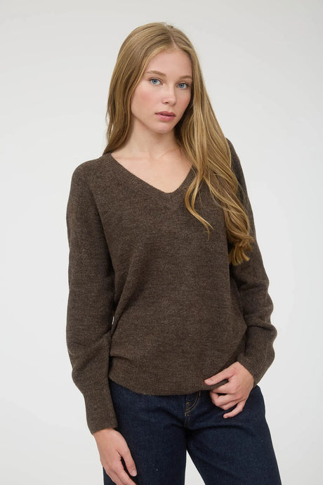 V-neck Long Sleeve Knit Pullover Sweater