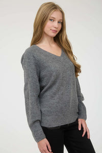 V-neck Long Sleeve Knit Pullover Sweater