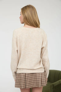 V-neck Long Sleeve Knit Pullover Sweater