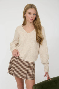 V-neck Long Sleeve Knit Pullover Sweater