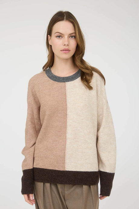 Colorblock Front Seam long Sleeve Knit Sweater
