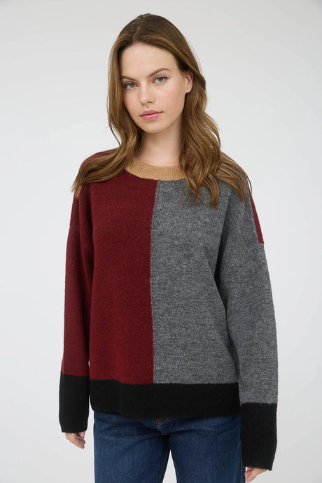 Colorblock Front Seam long Sleeve Knit Sweater