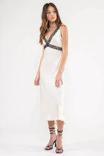 Load image into Gallery viewer, Contrast Lace Trim Satin Midi Dress
