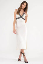 Load image into Gallery viewer, Contrast Lace Trim Satin Midi Dress