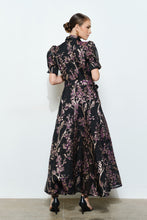 Load image into Gallery viewer, Golden Lurex Floral Jewel Button Maxi Dress