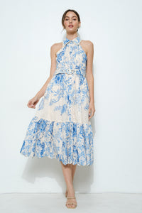 Floral Eyelet Halter Midi Dress
