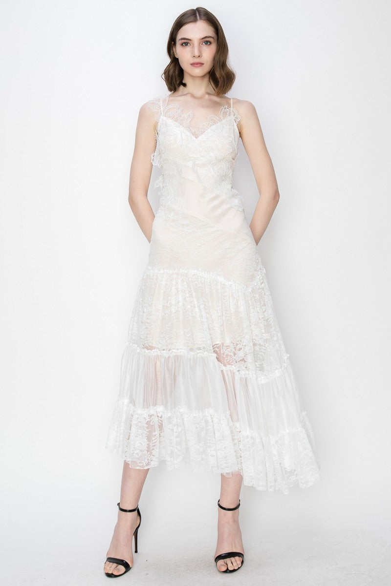 Floral Lace Sleeveless Asymmetrical Midi Dress – Gusset America