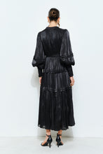 Load image into Gallery viewer, Shimmer Crinkled Long Sleeve Tiered Midi Dress