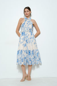 Floral Eyelet Halter Midi Dress