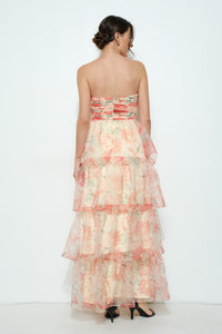 Floral Tiered Strapless Maxi Dress