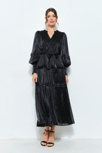 Load image into Gallery viewer, Shimmer Crinkled Long Sleeve Tiered Midi Dress
