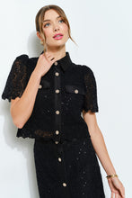 Load image into Gallery viewer, Puff Short Sleeve Pearl Button Lace Shirt