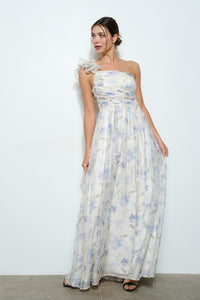 Floral One-shoulder Dots Chiffon Maxi Dress
