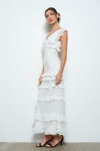 Load image into Gallery viewer, Ruffle V-neck Cap Sleeve Tiered Maxi Dress