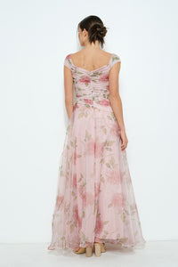 Floral Print Flower Corsage Detail Maxi Dress