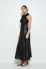 Load image into Gallery viewer, Satin Sleeveless Knot-drape Halter Maxi Dress