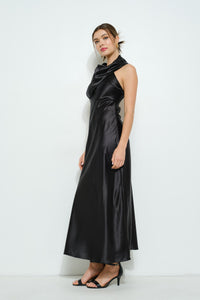 Satin Sleeveless Knot-drape Halter Maxi Dress