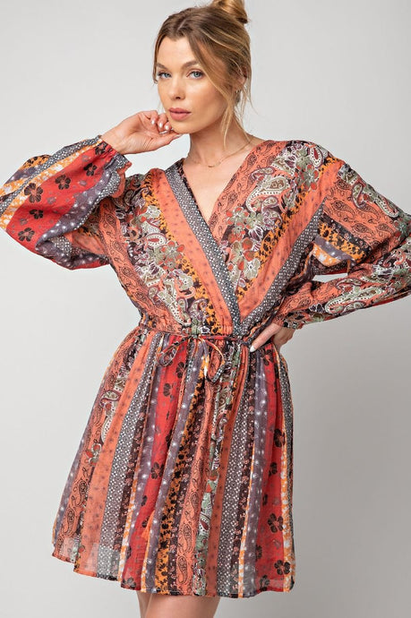 Long Sleeve Print Cotton Voile Surplus Dress