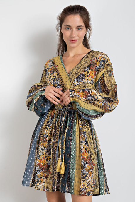 Long Sleeve Print Cotton Voile Surplus Dress