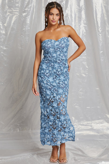 Floral Lace Tube Midi Dress