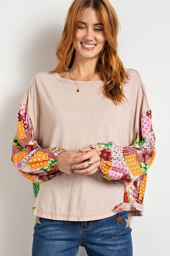 Printed Sleeves Cotton Top
