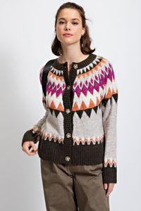 Argyle Patterned Sweater Cardigan