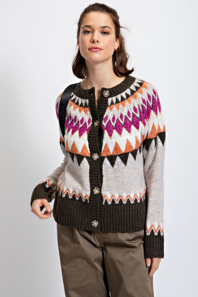 Argyle Patterned Sweater Cardigan