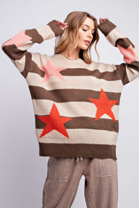 Long Sleeve Stripe and Star Patter Sweater