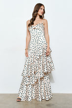 Load image into Gallery viewer, Satin Polka Dot Tiered Ruffle Maxi Dress