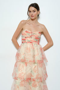 Floral Tiered Strapless Maxi Dress