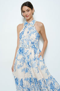 Floral Eyelet Halter Midi Dress