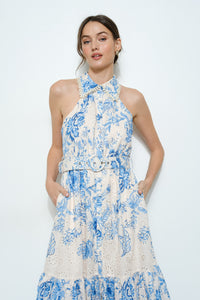 Floral Eyelet Halter Midi Dress