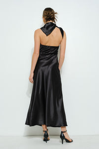 Satin Sleeveless Knot-drape Halter Maxi Dress