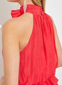 High Neck Flower Ruffle Mini Dress
