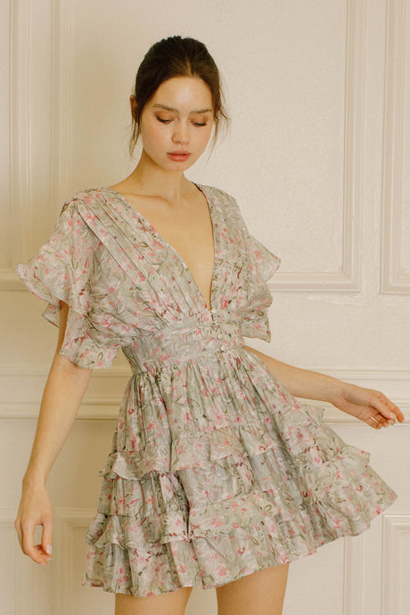 Pink Floral Open-Back Mini Dress