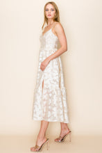 Load image into Gallery viewer, Sweet Heart Neck Line Midi Dress With Texture Fabric And A Slit On The Skirt