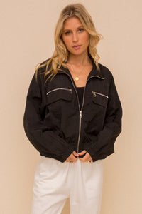 Zipper Detailed Front Crop Jacket