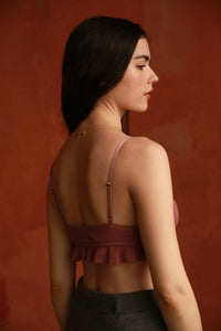 Stretch Rib Bralette with Floral Crochet Lace