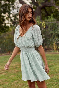 Smocked Waist Open Back Short Sleeve Mini Dress